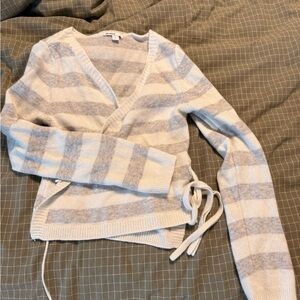 Subdued Cream and Gray V-Neck Sweater